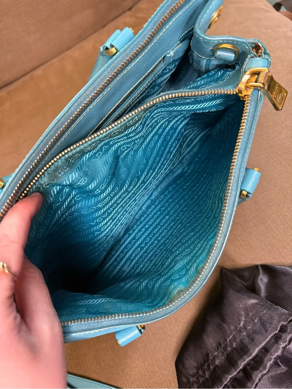 Prada Teal Blue Saffiano Leather Satchel with Gold Hardware - Picture 7 of 16